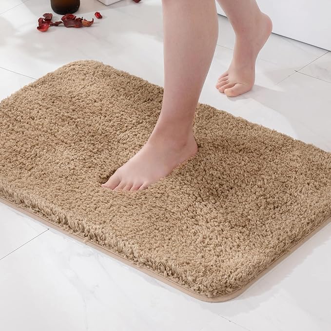 MIULEE Non Slip Small Bathroom Rug Bath Mats for Bathroom(16x24,Light Brown) Absorbent Thick Soft Microfiber Bath Rugs Machine Washable Plush Carpet for Tub Shower
