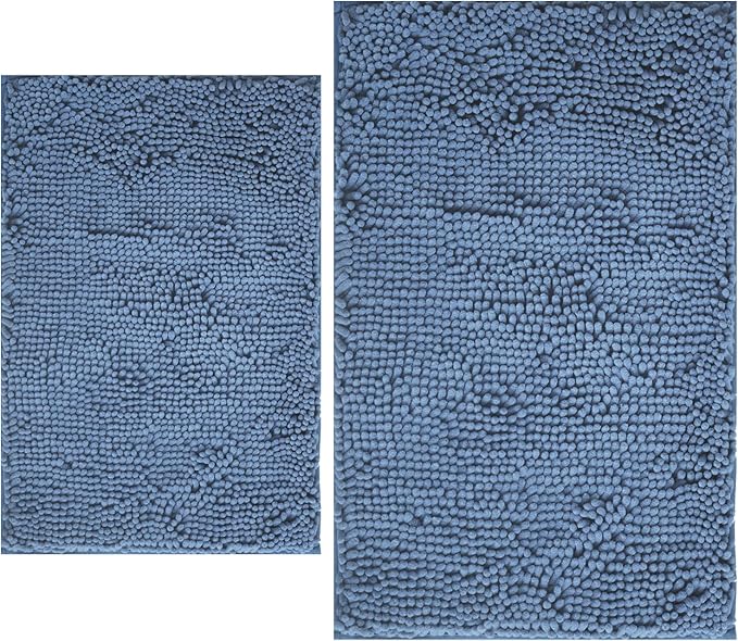 BOANKODU Bathroom Rugs Sets 2 Piece, Extra Soft Chenille Bath Mat Absorbent Bathroom Rug, Bathroom Mat with PVC Non-Slip Bottom, Machine Washable Bath Rugs (32x20 Inch + 24x16 Inch, Deep Blue)
