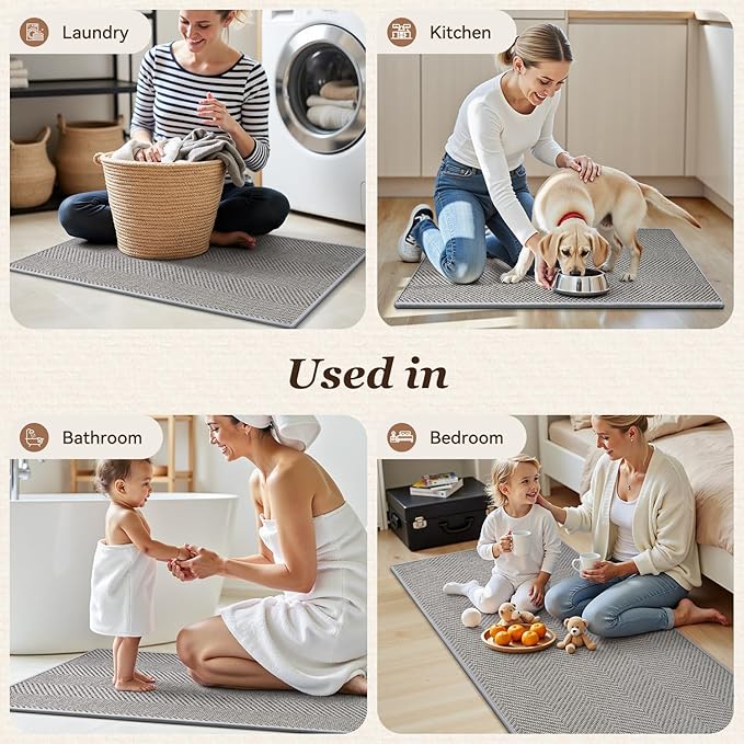 AMOAMI Kitchen Mats for Floor, Non Slip Washable Grey Kitchen Rugs Absorbent Quick Dry and Easy to Clean, Rugs for Kitchen in Front of Sink, 17“*30”