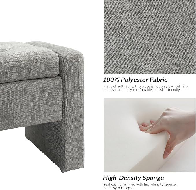 55" Modern Upholstered Storage Bench with Tufted Seat, Fabric Ottoman Bench for Bedroom, Entryway, or Living Room, Soft Close Hinge,Grey