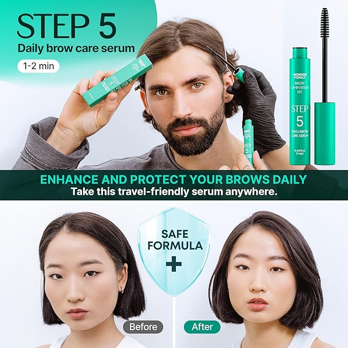 Brow Lamination Kit – 5-Step Easy At Home Eyebrow Shaping & Lifting System with Brushes for Eyebrows, Eyebrow Serum & Brow Rulers – Perm Eyebrow Grooming Kit, Professional Brow Lift Kit