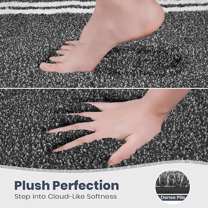 PURRUGS Bathroom Rug Non-Slip Machine Washable 20" x 30", Super Absorbent and Quick Dry Shaggy Microfiber Bath Mat, Extra Soft and Plush Bath Rug for Bathtub, Shower and Sink, Charcoal