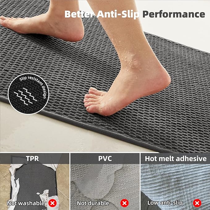 Bathroom Rugs Non Slip Washable, Super Absorbent Thin Bath Mat Small Quick Dry Low Pile Bathroom Rug, Dark Grey 20"x30"