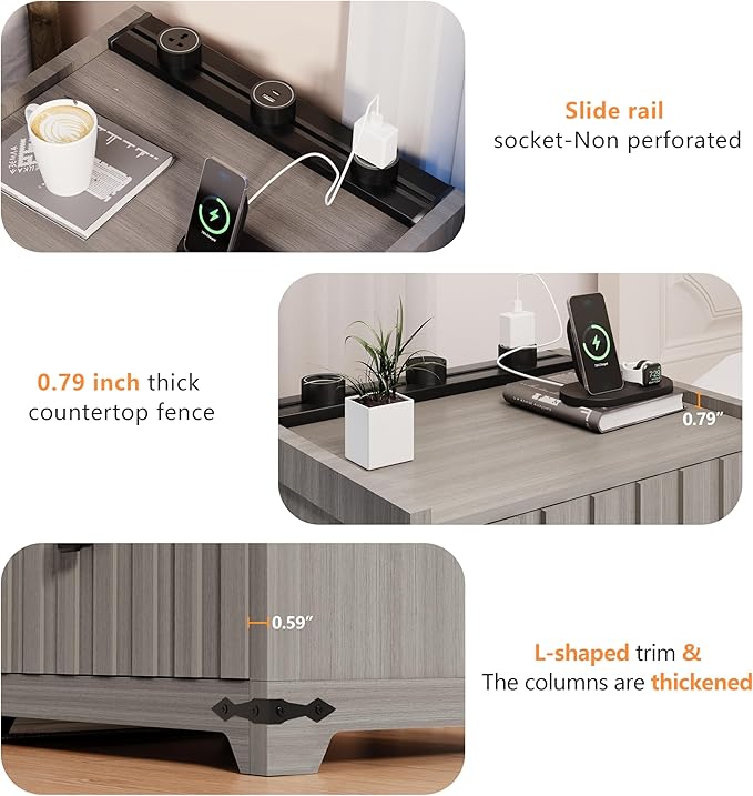 Night Stand Set 2 with Slidable Charging Station,Bedside Table with 2 Drawers,Farmhouse End Table and Nightstand,Small Side Table for Bedroom（Newly Upgraded 2 PCS）