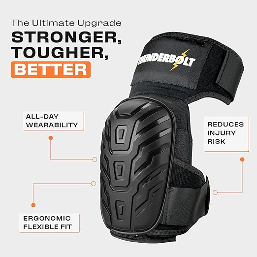 Thunderbolt Knee Pads for Men Construction Knee Pads for Work for Men and Women with Double Gel for Gardening Flooring Roofing Heavy Duty with Extra Thick Foam and Strong Adjustable Non-Slip Straps-Black