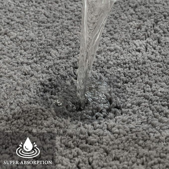 MIULEE Gray Bathroom Rugs Thick Shaggy Bath Rug Mats for Bathroom Non Slip Absorbent Plush Washable Carpet Living Room Bedroom Mat Floor, 20x30 inches