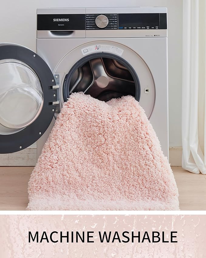 Bathroom Rugs, Ultra Thick Shaggy Soft Microfiber Absorbent Bath Rug, High Density Foam Latex Non Slip Backing, Machine Washable Bath Mats for Bathroom Floor & Sink 24x17, Pink