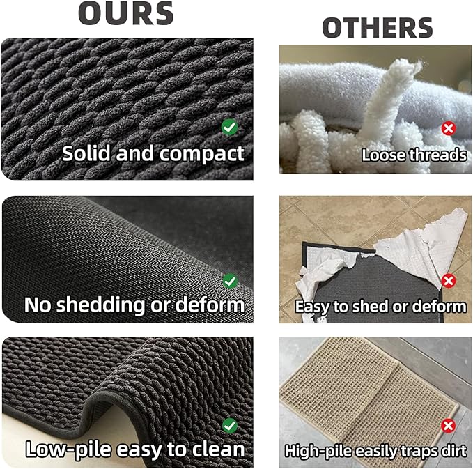 Black Bathroom Runner Rug, Long Bath Mat Washable Thin Quick Dry Low Pile Bathroom Runner Rugs 24 x 60 Non Slip, Black 24''x60''