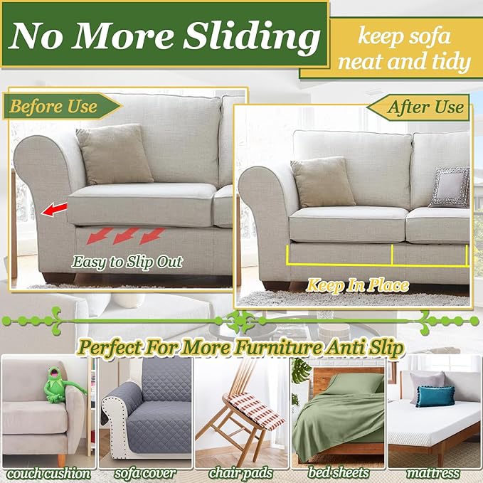 TEUVO 4.3" x 26.3 Feet Adhesive Hook and Loop Tape Heavy Duty Cushion Grip, Non Slip Couch Cushion Strips to Keep Couch Cushion Mattress from Sliding Outdoor No Punching Picture Wall Hanging Strips