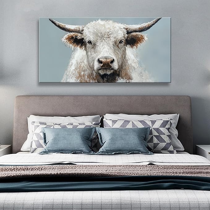 Wall Art Freedom Highland Cow Painting Wild Animal Cattle Canvas Art Wall Decor Print Artwork Longhorn Poster Prints Pictures For Bedroom Farmhouse Aesthetic Home Wall Decor 20 X 40 Inch