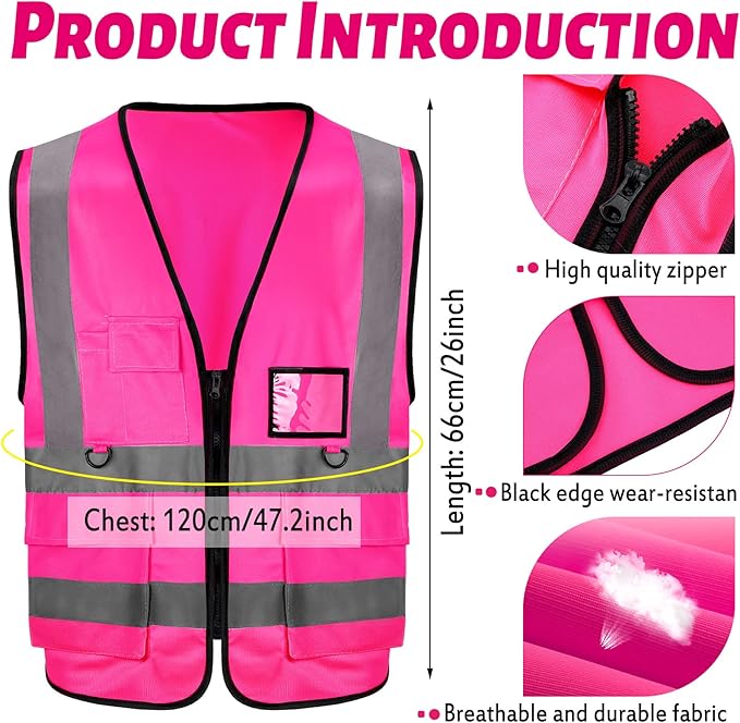 EBOOT 10 Pcs Safety Vests High Visibility Safety Vest with Reflective Strips for Construction Outdoor Running Cycling Walking