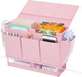 Bedside Caddy Bedside Organizer,Bed Caddy with 11 Pockets and Power Strip Holder,Versatile Bedside Storage Caddy for Home,Dorm,Bunk,Hospital,Crib Bed (Pink)
