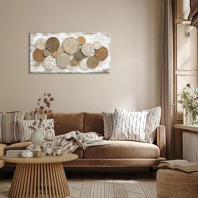 Brown Rattan Plates Canvas Wall Art for Bedroom Painting Prints Beautiful Geometric Radial Geometry White Modern Artwork Office Girls Decor
