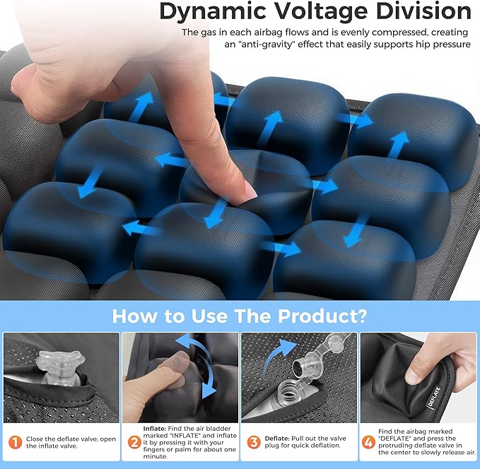 Upgrade Airplane Seat Cushion Without Air Pump, Inflatable Seat Cushion for Long Flights, Portable Wheelchair Cushions, Adjustable Air Cushion with Non-Skid Bottom Relief Discomfort in Coccyx