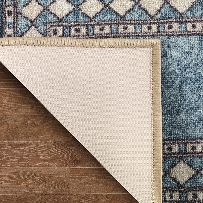 Antep Rugs Alfombras Modern Bordered 2pc Non-Skid (Non-Slip) Low Profile Pile Rubber Backing Indoor Kitchen Runner Rugs (Blue, 2pc Set)