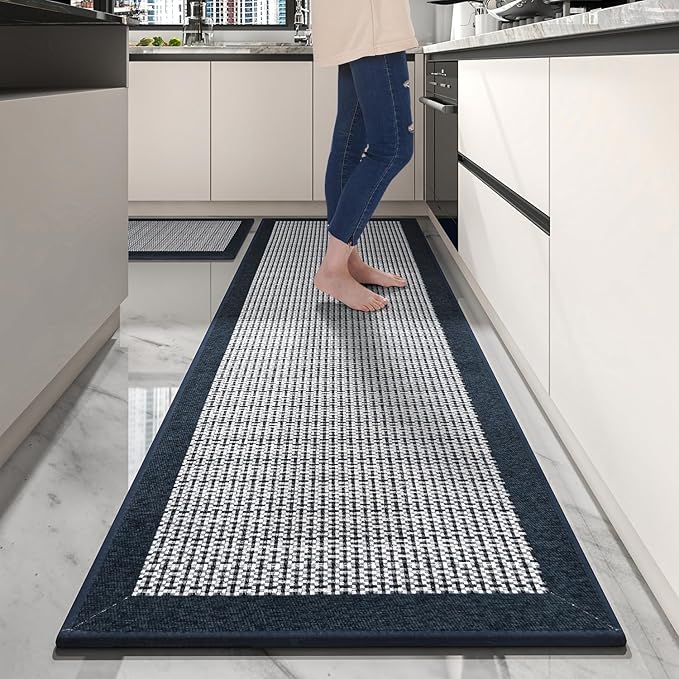 PADOOR Non Slip Kitchen Rugs Sets of 2 - Extra Large 2.5'x6' + 20"x32" Runner Rugs for Kitchen Floor Non Skid Washable, Absorbent Kitchen Mat for in Front of Sink 2 Piece Blue
