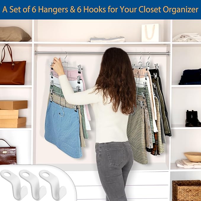 6 Piece Pants Hangers Space Saving,Skirt Hanges with Clips 5 Tier,Closet Organizers and Storage Magic Hangers,Clothes Hangers Space Saver,Closet Organization for Skirt,Trousers,Jeans,Legging