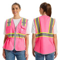Hi Vis Safety Vest for Women, Working Drawstring waist Construction Vest with Pockets and Zipper (US, Alpha, 6X-Large, Regular, Regular, Pink