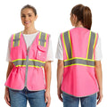 Hi Vis Safety Vest for Women, Working Drawstring waist Construction Vest with Pockets and Zipper, Womens Safety Vest, ANSI Type R Class2