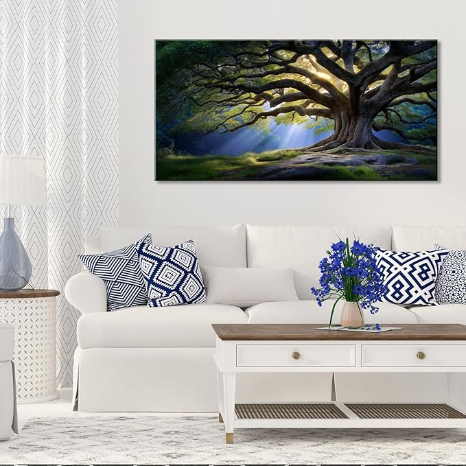Beautiful Green Tree Scenery Wall Art for Living Room Office Scenic Landscape Nature Art Deco Brown Painting Prints Elegant Canvas Artwork Over The Couch Bedroom Decor Large