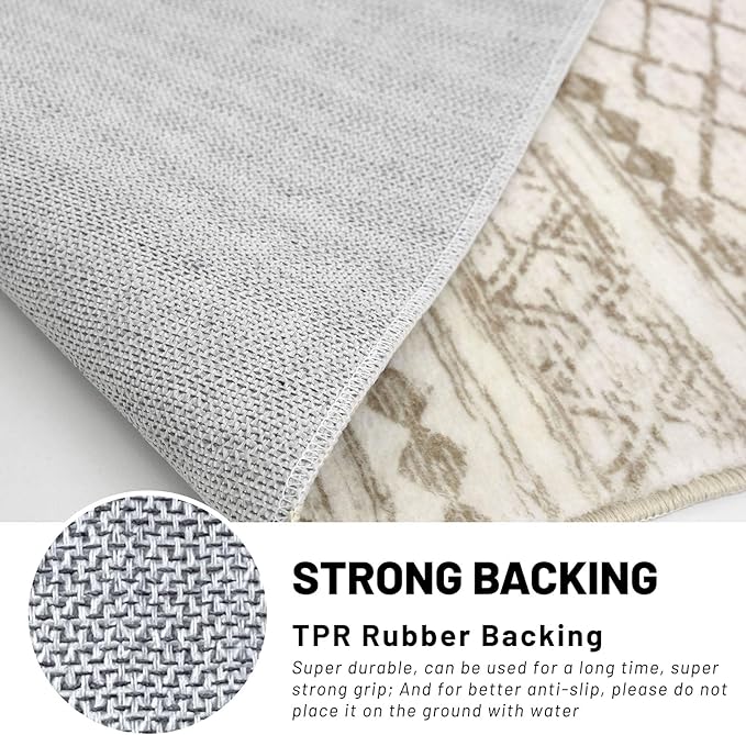 KUTA 6x9 Boho Living Room Rugs, Moroccan Washable Kitchen Rug Non Slip, Beige Ultra Soft Print Distressed Geometric Low-Pile Throw Carpet for Bedroom Nursery Dorm Decor