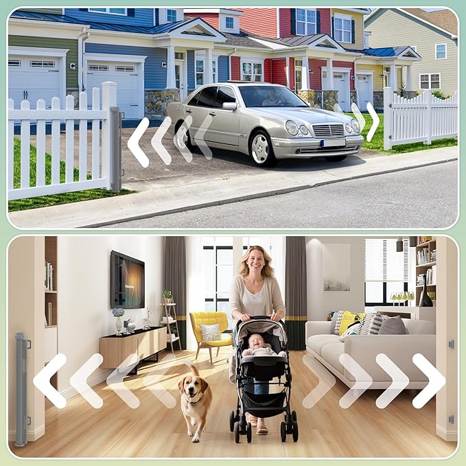 200'' Retractable Baby Gates Extra Wide,34" Tall Retractable Dog Gate for Doorways, Stairs, Hallways, Decks, Garage,16 FT Indoor/Outdoor Grey Retractable Gate with Fiberglass Reinforcement Rods