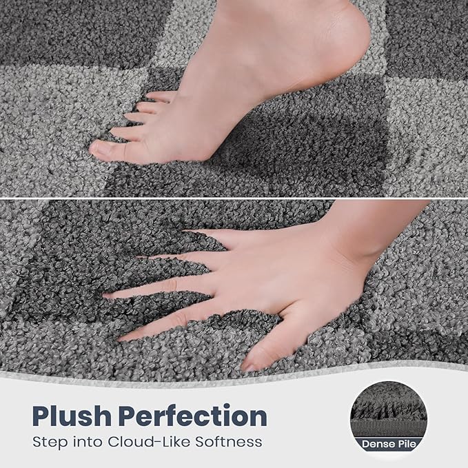 PURRUGS Bathroom Rug Non-Slip Machine Washable 24" x 60", Super Absorbent and Quick-Dry Bath Mat, Extra Soft and Plush Bath Rug for Shower, Bathtub and Sink, Grey & Dark Grey
