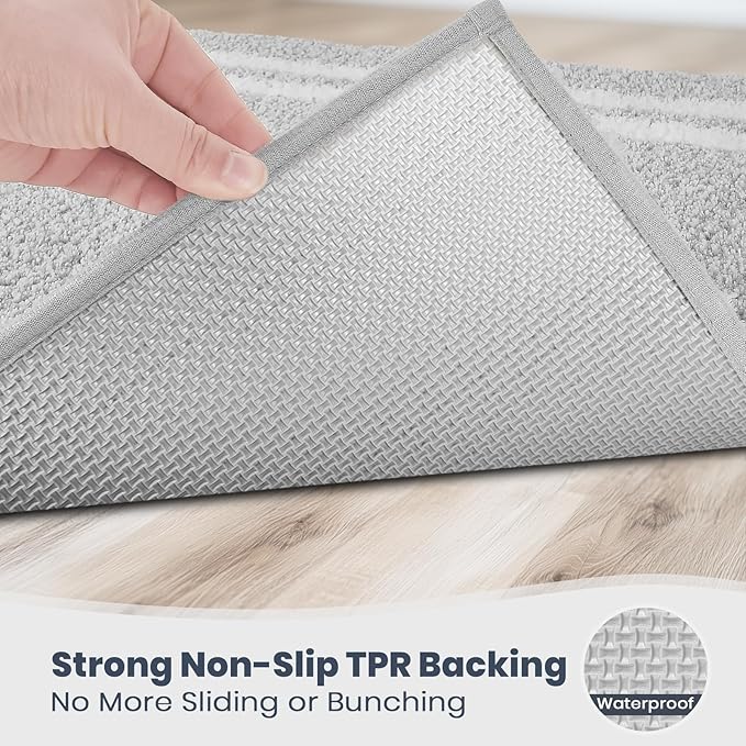 PURRUGS Bathroom Rug Non-Slip Machine Washable 30" x 46", Super Absorbent and Quick Dry Shaggy Microfiber Bath Mat, Extra Soft and Plush Bath Rug for Bathtub, Shower and Sink, Light Grey