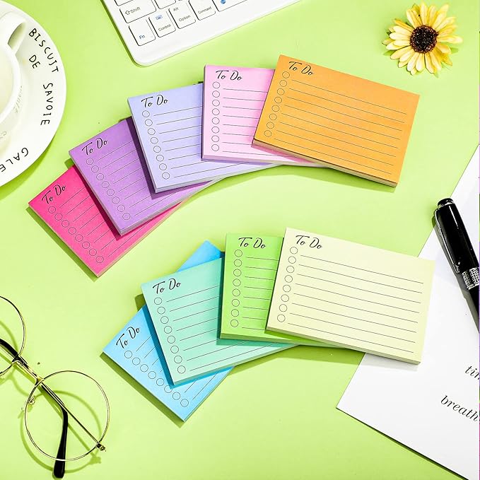 Pajean 9 Pcs/450 Sheet to Do List Sticky Note 3x4 Inch Self Stick Pads with Line Colored Planner Sticky Note Adhesive Memo for Office, Meeting, School, Study, Home Reminder (Simple Colors)