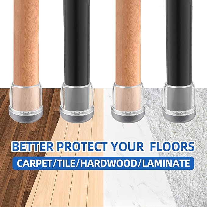 Small Chair Leg Floor Protectors for Carpet Hardwood Floors, Upgraded Chair Leg Caps with Graphene Fabric Bottom, No Hair Dust Clinging, 16 Pcs Clear Furniture Feet Covers Reduce Noise (Fit 0.8"-1")