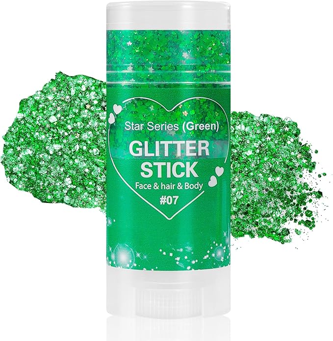 Mysense Green Body Glitter Stick,Sparkling Face Hair Glitter for Mardi Gras Festival Rave Outfit Women,St Patricks Day Accessories,Chunky Mermaid Glitter Face Paint Makeup