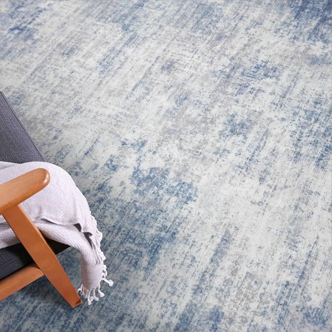 IOHOUZE Abstract Runner Rug 2x7 Ft Washable Runners for Hallways, Non Slip Kitchen Runner Printed Faux Wool Entryway Runners Indoor, Modern Floor Carpet for Hall Kitchen Bedroom, Light Blue White