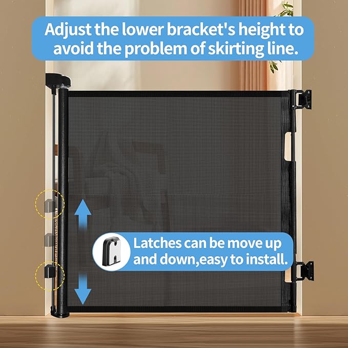 2-Pack Retractable Baby Gate for Stairs-33”Height, Expands up to 55”Width-Safety Gate for Infants, Toddlers, Dogs & Pets-Easy Install, Secure Closure, Black Mesh Design for Indoor & Outdoor Use