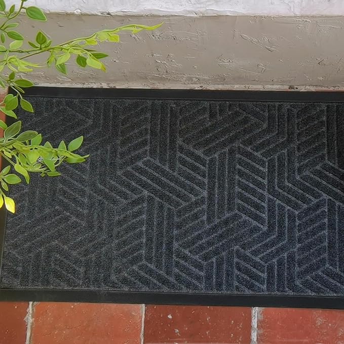 Front Door Mat 36"x24" Indoors Outdoors Welcome Mats, Waterproof Non-Slip Rubber Backing Heavy Duty Doormat Outside Entrance, Low Profile Entryway Rugs Floor Mat for Patio, Pattern B Grey