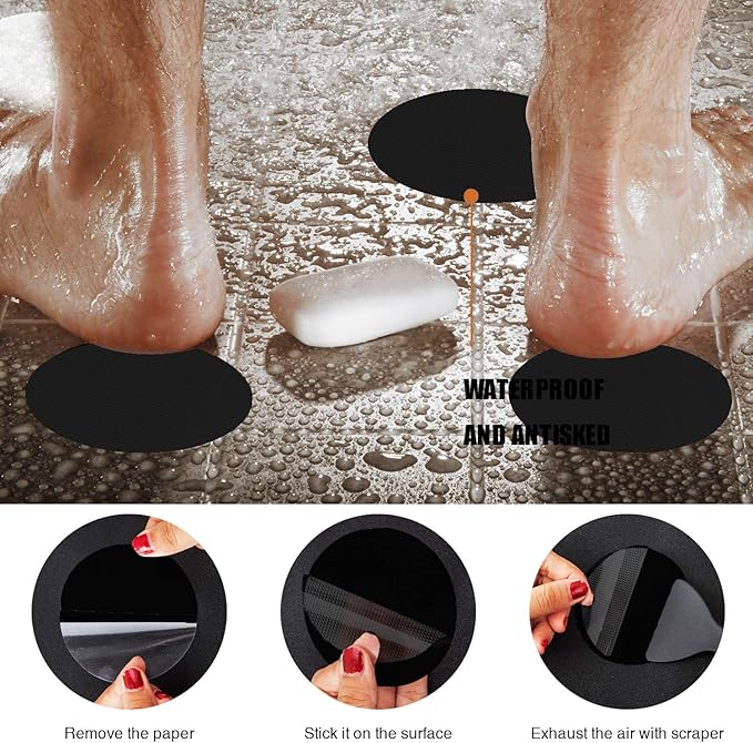Non-Slip Bathtub Stickers, 24 PCS Safety Bathroom Tubs Showers Treads Adhesive Decals Scraper (Black)