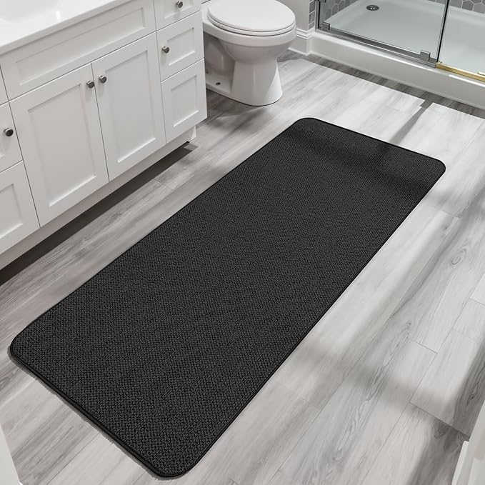 Bath Mat,Ultra Thin Bathroom Runner Rugs,Large Bath Mats for Bathroom,Quick Dry,Non-Slip,Machine Washable,Low Pile,Bath Rug,Shower Outside,Sink,Home Decor Accessories.Black,2'x5'（24x60inch）