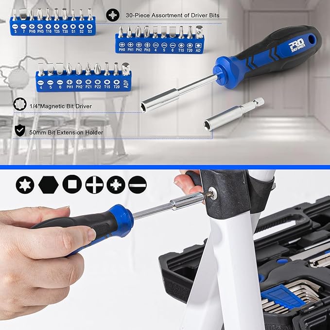Prostormer 160-Piece Home Repair Tool Set, General Household Hand Tool Kit with Toolbox Storage Case for House, Garage, College Dorm and Office (Blue)