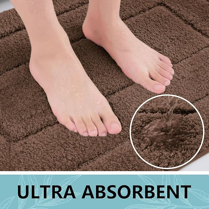 Buganda Bathroom Rugs, 44" x 24", Soft and Absorbent Microfiber Bath Rugs, Non-Slip Shaggy Shower Carpet, Machine Wash Dry Bath Mats for Bathroom Floor, Tub and Shower, Brown