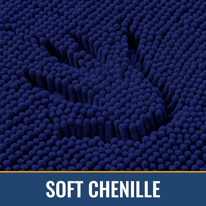 Arotive Bathroom Toilet Rugs U Shaped 24x20, Extra Soft Absorbent Shaggy Chenille Contour Bath Rugs for Toilet, Machine Washable Non-Slip Contoured Bath Mats, Navy