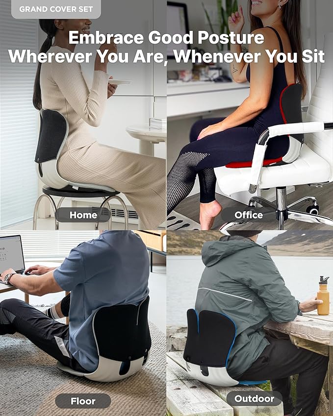 curble Grand(Extra Wide&Sturdy) Cover Set – Ergonomic Back Support Chair with Detachable Cover, Lumbar Support for Posture Correction & Lower Back Pain Relief, Perfect for Home & Office(Set Grey)