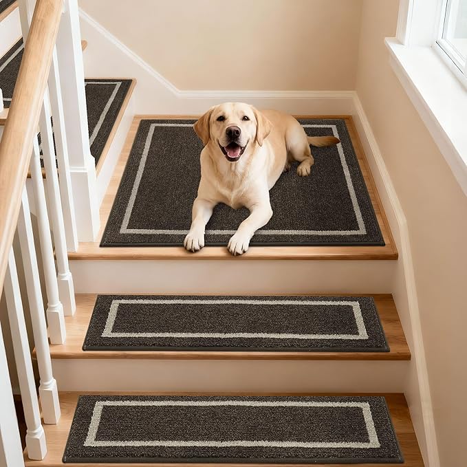 COSY HOMEER Stair Landing Rug 30x30 Inch, Non-Slip Square Landing Mat for Wood Steps Indoor, Washable Polyester with TPE Backing, Brown