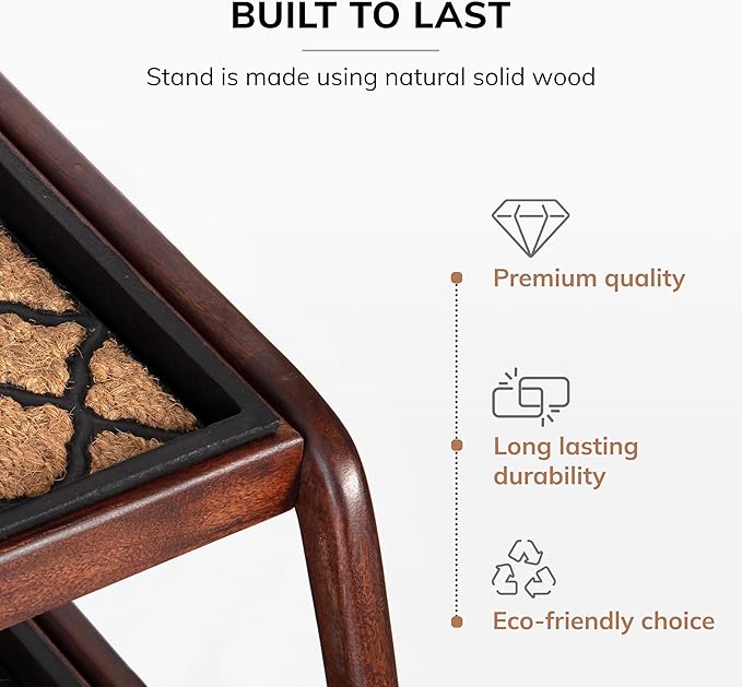 Anji Mountain Heavy Duty Waterproof Wooden Shoe Storage Mat Organizer/Boot Storage Tray Multi Use for Entryway with Coir, Tan and Black Trellis Insert, 2 Tier, Fits 6 Pair (36.5" Wide)