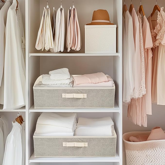 DAYARD Fabric Bins [1-Pack], Trapezoid Storage Bins with Handles, Foldable Baskets Storage Boxes for Shelves, Closet, Bookshelf, Organizer Containers, 20 x 11 x 8 inch Beige