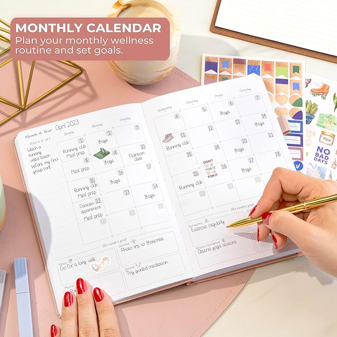 GoGirl Self-care Journal – Daily Mental Health Notebook with Mood & Wellness Trackers – Personal Development, Meditation & Reflection Journal for Women – Hardcover, Lasts 3 Months (Powder Rose)