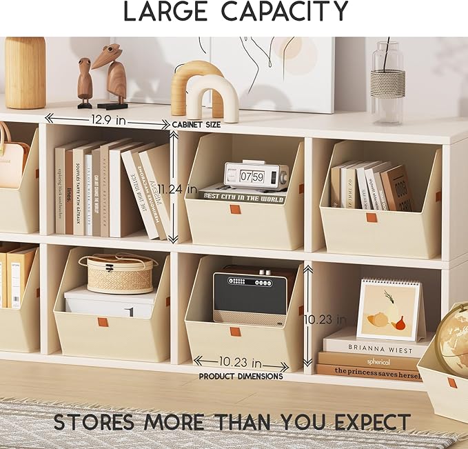 Fabric Closet Storage Cubes - 4 Pack Square Storage Bins with Dual Handles for Clothes, Towels, Toys, Cube Storage Organizers for Bedroom, Nursery, Shelves, Closet, Small Spaces, Beige