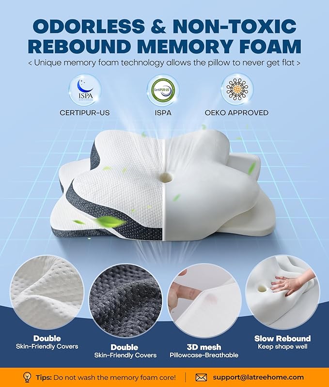 5X Pain Relief Cervical Neck Pillow for Neck Support, Ergonomic Cooling Side Sleeper Pillow for Sleeping, Odorless Contour Memory Foam Pillows, Orthopedic Bed Pillow for Side Back Stomach Sleeper