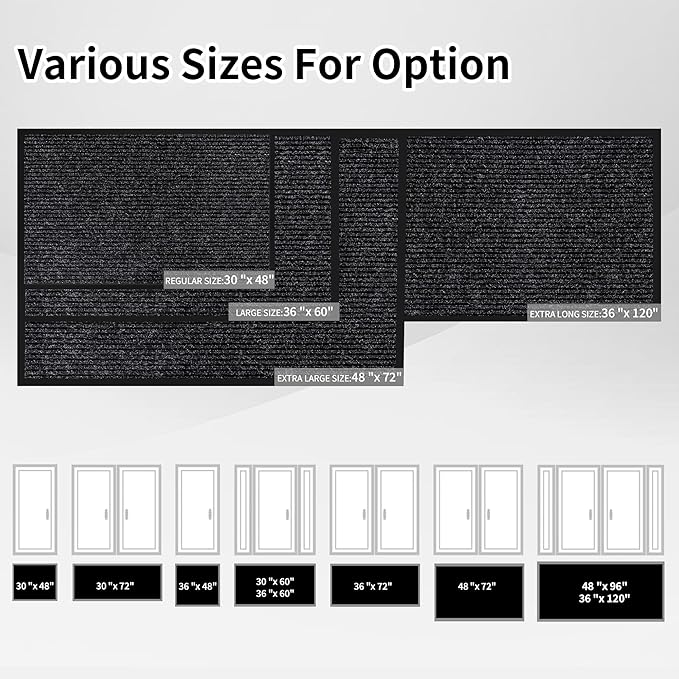 Front Door Mat Indoor Outdoor Entrance, 48" x 96" All-Season Heavy Duty Waterproof Doormat, Non-Slip Absorbent Entryway Mat, Easy to Clean, Low Profile Commercial Floor Mat for Indoor Outdoor