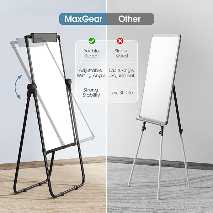 MaxGear Large White Board Easel Stand, 36" x 24" Black Double Sided Magnetic Dry Erase Board for School Classroom, Home Office Stand Flip Chart, Height Adjustable 360 Degree Rotating Whiteboard