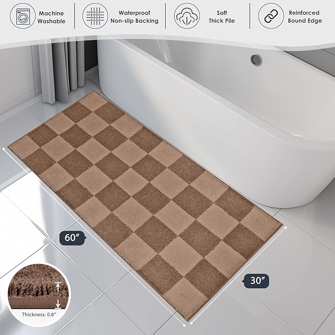 PURRUGS Bathroom Rug Non-Slip Machine Washable 30" x 60", Super Absorbent and Quick-Dry Bath Mat, Extra Soft and Plush Bath Rug for Shower, Bathtub and Sink, Grayish Brown & Coffee