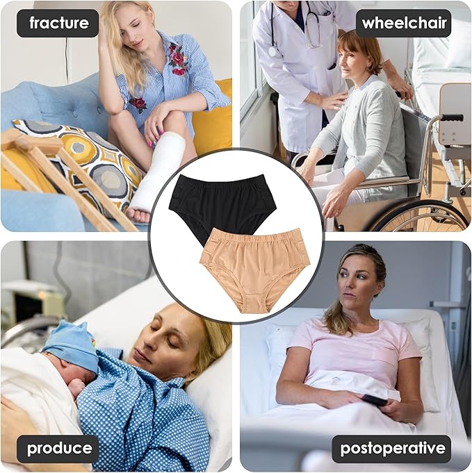Easy Adapt Women's Tear-Away Underwear, for Patients, Elders, Pack of 2. (Nude+Black, XX-Large)